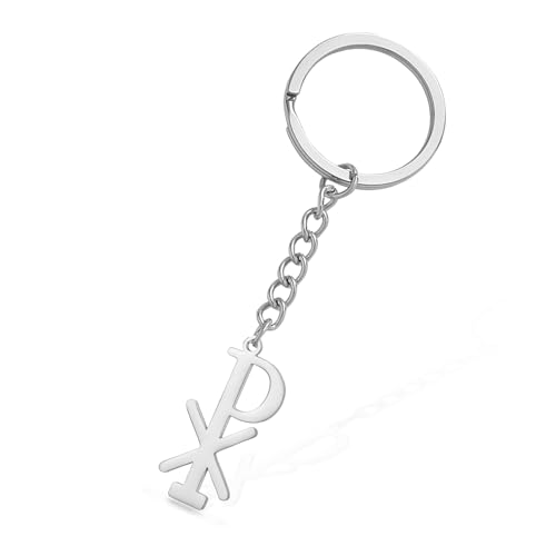VASSAGO Chi Rho Christ Schlüsselanhänger Christogramm Alpha Omega PX XP Symbol Schlüsselanhänger Jesus Christlicher religiöser Schmuck Damen (Silber) von VASSAGO