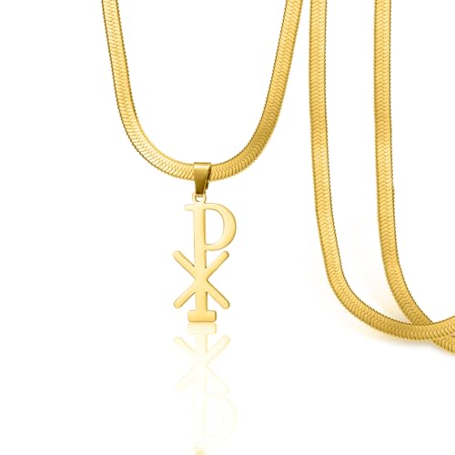 VASSAGO Chi Rho Christus Halskette Christogramm Alpha Omega PX XP Symbol Anhänger Jesus Christlicher Religiöser Schmuck Geschenk für Damen und Herren (Chi Rho Halskette-G2) von VASSAGO