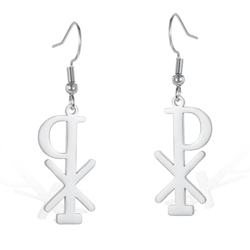 VASSAGO Chi Rho Christus Ohrringe Christogramm Alpha Omega PX XP Symbol Baumeln Tropfen Hoop Ohrring Jesus Kreuz Christlicher religiöser Schmuck Geschenk für Frauen (Chi Rho Ohrringe-S1) von VASSAGO