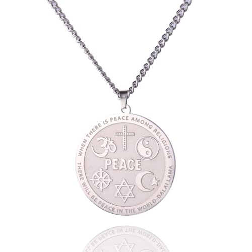 VASSAGO Coexist in Peace Halskette, Yin-Yang-Kreuz-Halskette, Om-Stern, Halbmond-Halskette, Davidstern, Halskette für Männer und Frauen, edelstahl, Kein Edelstein von VASSAGO