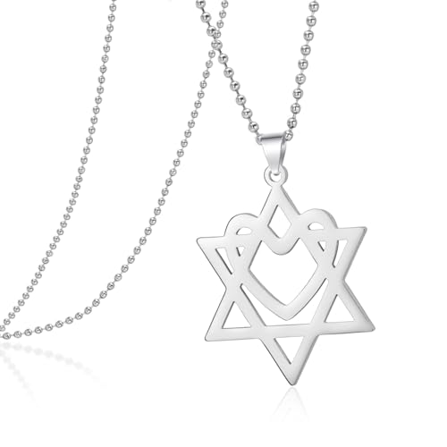 VASSAGO Davidstern Anhänger mit Herz Halskette Edelstahl Hexagramm Halskette Jüdischer Stern Halskette Religiöses Amulett Valentinstag Muttertag Schmuck Geschenk (Silber-perlen kette) von VASSAGO