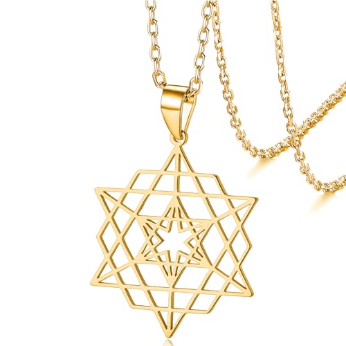 VASSAGO Davidstern Halskette für Frauen Männer Hexagram Merkabah Halskette/Schlüssel anhänger Doppelschichtig Halskette mit geometrischem Charme Schmuck (Gold jüdische Stern Halskette) von VASSAGO