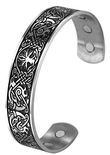 VASSAGO Edelstahl Baum des Lebens Manschette Armreif Wikinger keltischer Knoten Phönix Muster Gesundheitspflege Armbänder Metall Armband für Männer, 2.52’', Metall von VASSAGO