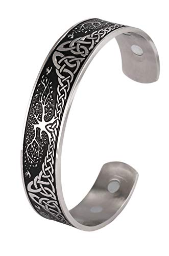 VASSAGO Edelstahl Baum des Lebens Magnetfeldtherapie Energie Manschette Armreif Viking Celtic Knot Gesundheitswesen Heilung Bio Gesundheit Schmerzlinderung Manschette Schmuck Armbänder für Männer von VASSAGO