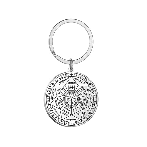 VASSAGO Edelstahl Schlüsselanhänger für Männer Frauen Siegel der 7 Erzengel Anhänger Schlüsselanhänger Saint Michael Schlüsselanhänger Salomon Kabbalah Amulett Geschenk, S3 von VASSAGO