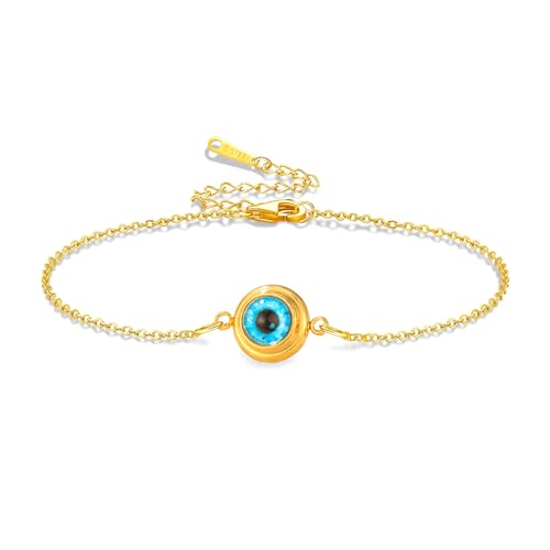 VASSAGO Evil Eye Armband für Damen Blau Evil Eye Charm Verstellbarer Link Armbänder aus Edelstahl zierliche türkische Glücks schutz armbänder Schmuck Geschenk für Männer ihr (Gold armband) von VASSAGO