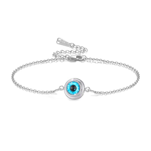 VASSAGO Evil Eye Armband für Damen Blau Evil Eye Charm Verstellbarer Link Armbänder aus Edelstahl zierliche türkische Glücks schutz armbänder Schmuck Geschenk für Männer ihr (Silber armband) von VASSAGO