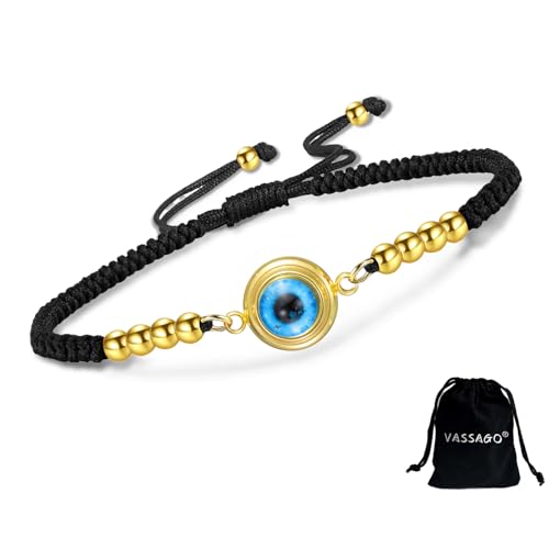 VASSAGO Evil Eye Armband für Damen Blau Evil Eye Charm Verstellbarer Link Armbänder aus Edelstahl zierliche türkische Glücks schutz armbänder Schmuck Geschenk für Männer ihr (String G1) von VASSAGO