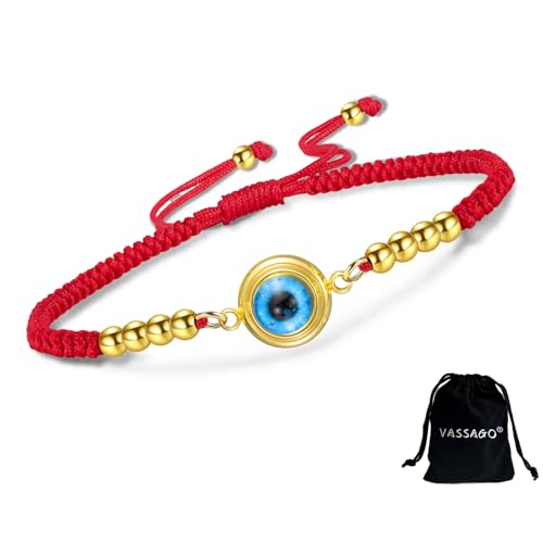 VASSAGO Evil Eye Armband für Damen Blau Evil Eye Charm Verstellbarer Link Armbänder aus Edelstahl zierliche türkische Glücks schutz armbänder Schmuck Geschenk für Männer ihr (String G2) von VASSAGO