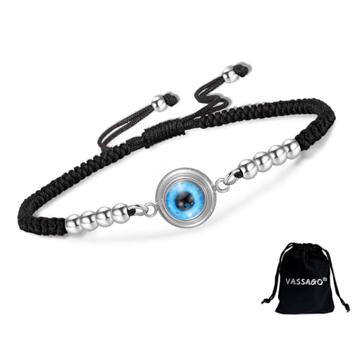 VASSAGO Evil Eye Armband für Damen Blau Evil Eye Charm Verstellbarer Link Armbänder aus Edelstahl zierliche türkische Glücks schutz armbänder Schmuck Geschenk für Männer ihr (String S1) von VASSAGO