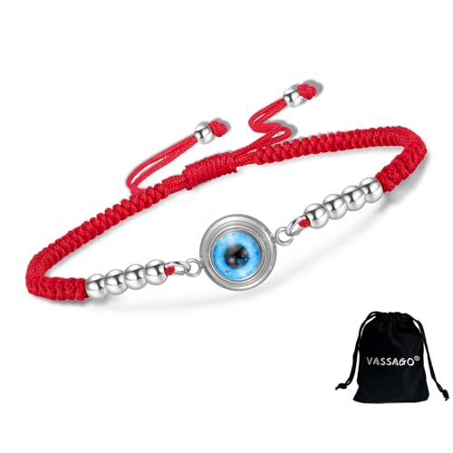 VASSAGO Evil Eye Armband für Damen Blau Evil Eye Charm Verstellbarer Link Armbänder aus Edelstahl zierliche türkische Glücks schutz armbänder Schmuck Geschenk für Männer ihr (String S2) von VASSAGO