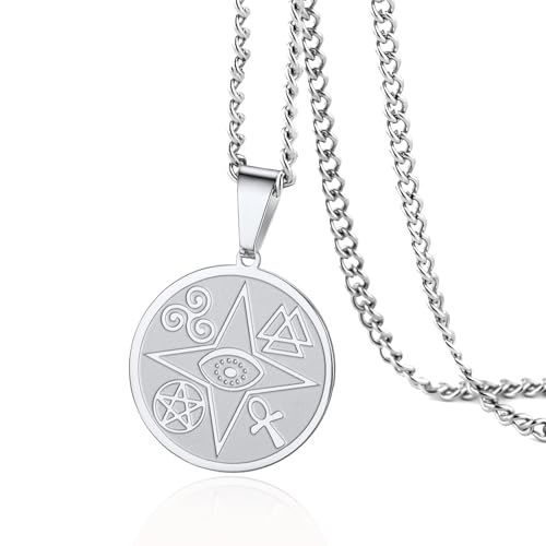 VASSAGO Evil Eye Halskette Ankh Pentagramm Spirale Valknut Schutz Amulett Halskette keltische Hexen Knoten Evil Eye Halskette Schmuck Geschenk für Frauen Männer (Silber böse Augen Halskette) von VASSAGO