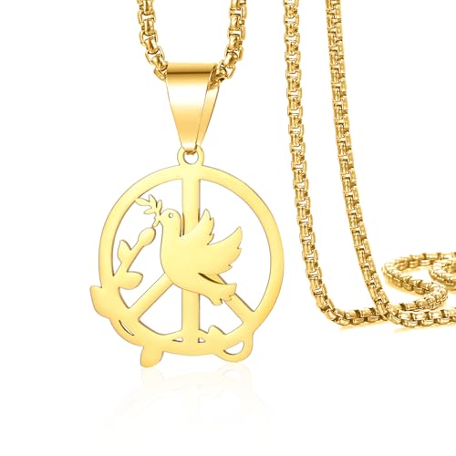 VASSAGO Friedenszeichen-Halskette für Damen und Herren, Taubenvögel, Halskette, Liebe, Friedenszeichen, Symbol, Halskette, 1960er, 1970er, Hippie-Party, Dressing-Zubehör, Schmuck, Einheitsgröße, VASSAGO Friedenszeichen-Halskette für Damen und Herren, Taubenvögel, Halskette, Liebe, Friedenszeichen, Symbol, Halskette, 1960er, 1970er, Hippie-Party, Dressing-Zubehör, Schmuck, Einheitsgröße, von VASSAGO
