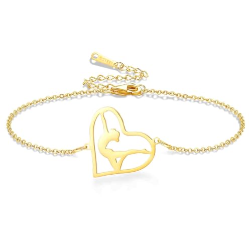 VASSAGO Gymnastik Armbänder Gymnastik Geschenke rhythmisches Herz Charm Armband Sport Ballerina Turner Team Schmuck für Frauen Tochter Trainer (Gold 1) von VASSAGO