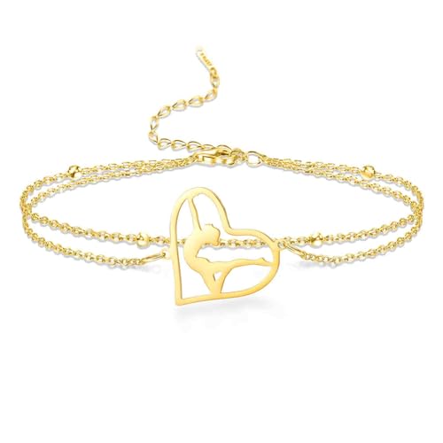 VASSAGO Gymnastik Armbänder Gymnastik Geschenke rhythmisches Herz Charm Armband Sport Ballerina Turner Team Schmuck für Frauen Tochter Trainer (Gold 2) von VASSAGO