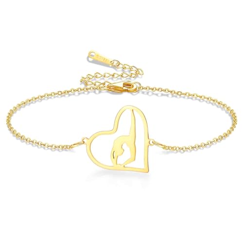 VASSAGO Gymnastik Armbänder Gymnastik Geschenke rhythmisches Herz Charm Armband Sport Ballerina Turner Team Schmuck für Frauen Tochter Trainer (Gold 3) von VASSAGO