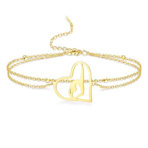 VASSAGO Gymnastik Armbänder Gymnastik Geschenke rhythmisches Herz Charm Armband Sport Ballerina Turner Team Schmuck für Frauen Tochter Trainer (Gold 4) von VASSAGO
