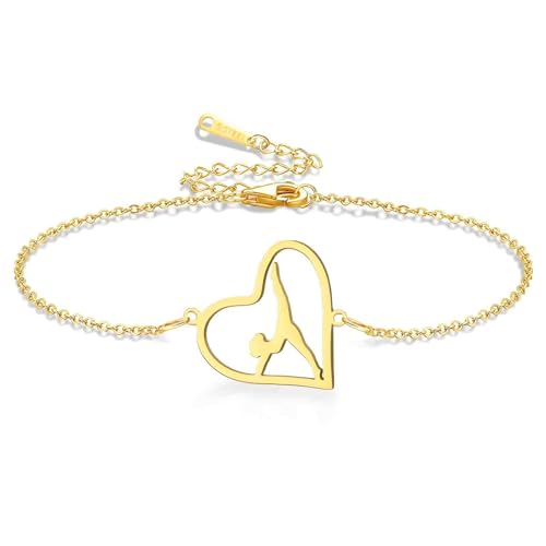VASSAGO Gymnastik Armbänder Gymnastik Geschenke rhythmisches Herz Charm Armband Sport Ballerina Turner Team Schmuck für Frauen Tochter Trainer (Gold 5) von VASSAGO