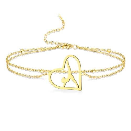 VASSAGO Gymnastik Armbänder Gymnastik Geschenke rhythmisches Herz Charm Armband Sport Ballerina Turner Team Schmuck für Frauen Tochter Trainer (Gold 6) von VASSAGO