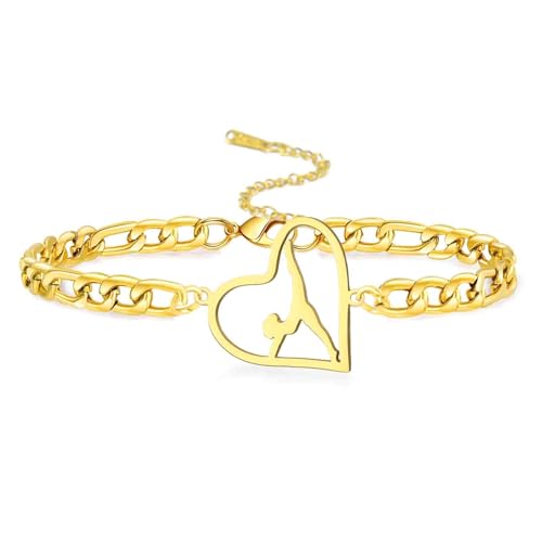 VASSAGO Gymnastik Armbänder Gymnastik Geschenke rhythmisches Herz Charm Armband Sport Ballerina Turner Team Schmuck für Frauen Tochter Trainer (Gold 7) von VASSAGO