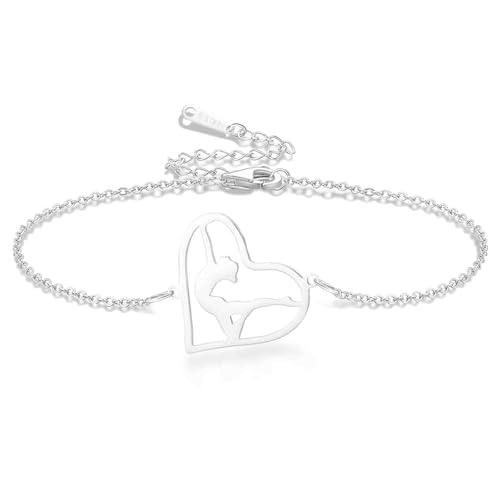 VASSAGO Gymnastik Armbänder Gymnastik Geschenke rhythmisches Herz Charm Armband Sport Ballerina Turner Team Schmuck für Frauen Tochter Trainer (Silber 1) von VASSAGO