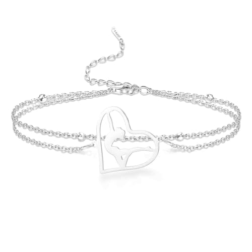 VASSAGO Gymnastik Armbänder Gymnastik Geschenke rhythmisches Herz Charm Armband Sport Ballerina Turner Team Schmuck für Frauen Tochter Trainer (Silber 2) von VASSAGO