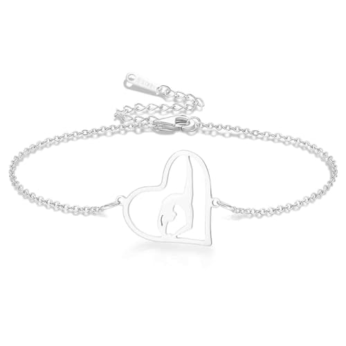 VASSAGO Gymnastik Armbänder Gymnastik Geschenke rhythmisches Herz Charm Armband Sport Ballerina Turner Team Schmuck für Frauen Tochter Trainer (Silber 3) von VASSAGO