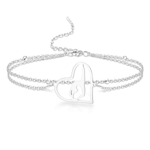 VASSAGO Gymnastik Armbänder Gymnastik Geschenke rhythmisches Herz Charm Armband Sport Ballerina Turner Team Schmuck für Frauen Tochter Trainer (Silber 4) von VASSAGO
