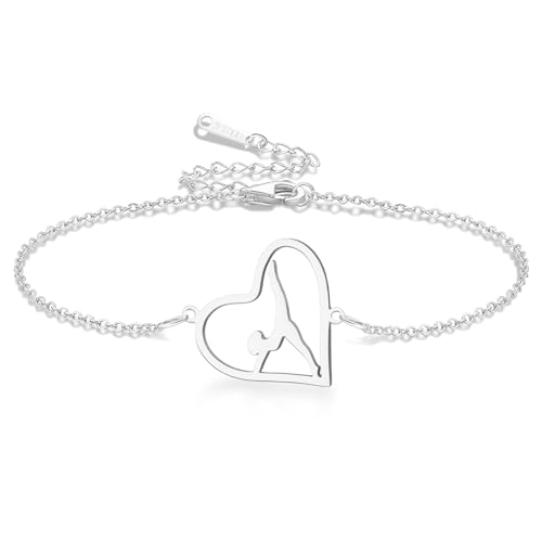 VASSAGO Gymnastik Armbänder Gymnastik Geschenke rhythmisches Herz Charm Armband Sport Ballerina Turner Team Schmuck für Frauen Tochter Trainer (Silber 5) von VASSAGO