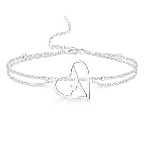VASSAGO Gymnastik Armbänder Gymnastik Geschenke rhythmisches Herz Charm Armband Sport Ballerina Turner Team Schmuck für Frauen Tochter Trainer (Silber 6) von VASSAGO