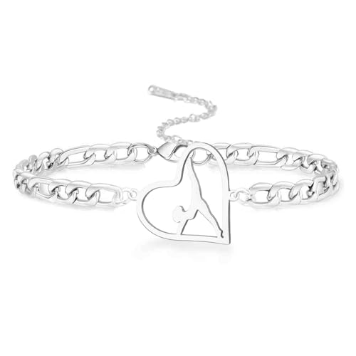 VASSAGO Gymnastik Armbänder Gymnastik Geschenke rhythmisches Herz Charm Armband Sport Ballerina Turner Team Schmuck für Frauen Tochter Trainer (Silber 7) von VASSAGO