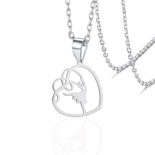 VASSAGO Halskette Ballerina Ballett Geschenke für Mädchen Frauen Dainty Tanz Recital Ballet Herz Anhänger Schmuck für Tochter Mutter, Misura unica, Edelstahl, Kein Edelstein von VASSAGO