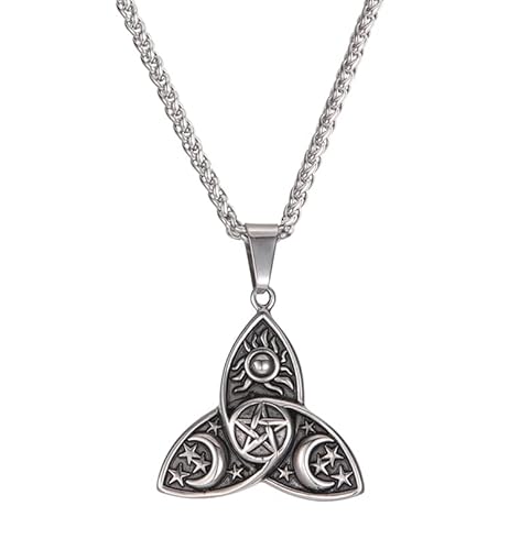 VASSAGO Halskette mit Dreifachmond-Göttin, Edelstahl, Triquetra, keltischer Knoten-Anhänger, Retro, Wicca, heidnischer Schutz, Fußschmuck, Schmuck für Damen und Herren, Edelstahl, Kein Edelstein von VASSAGO