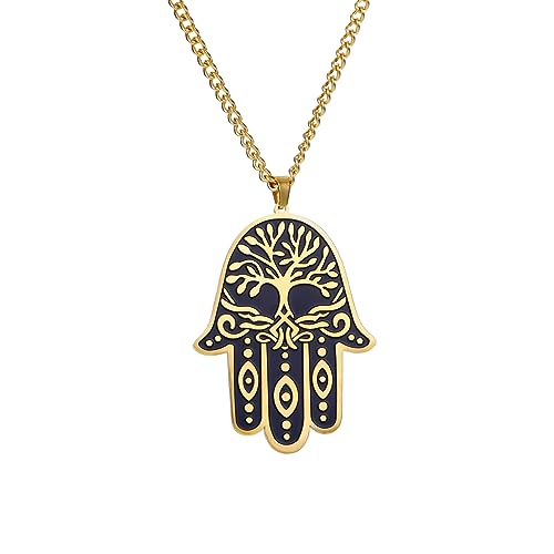 VASSAGO Hamsa Hand Halskette für Männer Frauen Hand der Fatima Böser Blick Anhänger Halskette Baum des Lebens Schmuck arabische jüdische christliche religiöse Geschenke, Edelstahl von VASSAGO