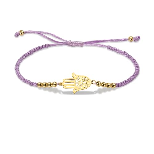 VASSAGO Hand von Fatima Armband für Frauen Männer verstellbare Hand gefertigte geflochtene Armband Bunte Schnur Seil mit Perlen Armband Glücksbringer Minimalist ischen Schmuck (Lila) von VASSAGO