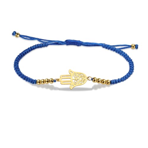 VASSAGO Hand von Fatima Armband für Frauen Männer verstellbare Hand gefertigte geflochtene Armband Bunte Schnur Seil mit Perlen Armband Glücksbringer Minimalist ischen Schmuck (Blau) von VASSAGO