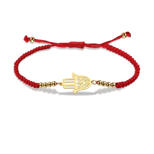 VASSAGO Hand von Fatima Armband für Frauen Männer verstellbare hand gefertigte geflochtene Armband bunte Schnur Seil mit Perlen Armband Glücksbringer Minimalist ischen Schmuck (Rot) von VASSAGO