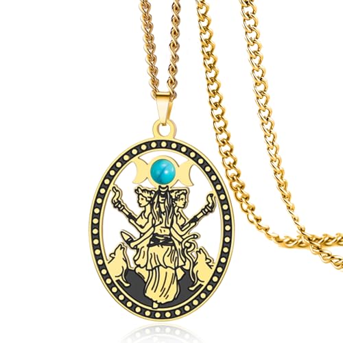 VASSAGO Hekate-Halskette Edelstahl-Halskette mit dreifacher Mondgöttin Hekate-Anhänger Heidnischer Hexenschmuck Geschenke für Frauen (Gold) von VASSAGO