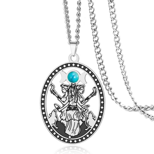 VASSAGO Hekate-Halskette Edelstahl-Halskette mit dreifacher Mondgöttin Hekate-Anhänger Heidnischer Hexenschmuck Geschenke für Frauen (Silber) von VASSAGO