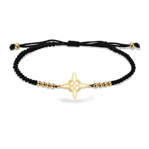 VASSAGO Hexen Knoten Armband für Frauen Männer Edelstahl magischer keltischer Knoten verstellbarer farbiger Perlen geflochtene Hexenkerne Armbänder String Wiccan Hexerei Schmuck (Hexen Knoten-B) von VASSAGO
