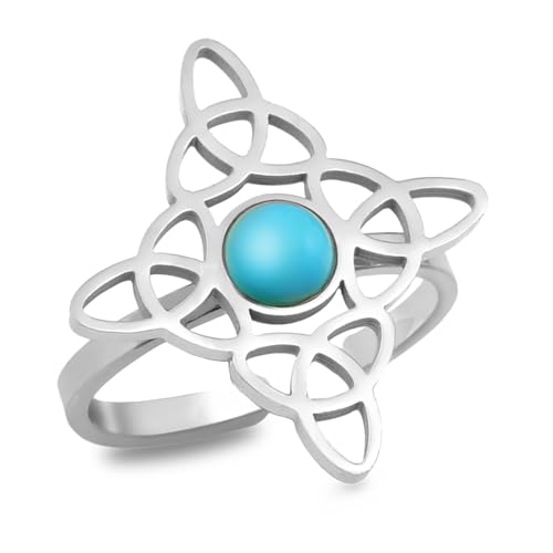 VASSAGO Hexen Knoten Ring mit Türkis Edelstahl Nudo de Bruja Magischer Knoten offener Ring Verstellbarer keltischer Knoten Ring für Frauen Wiccan Symbol Schmuck VASSAGO Hexen Knoten Ring mit Türkis Edelstahl Nudo de Bruja Magischer Knoten offener Ring Verstellbarer keltischer Knoten Ring für Frauen Wiccan Symbol Schmuck von VASSAGO
