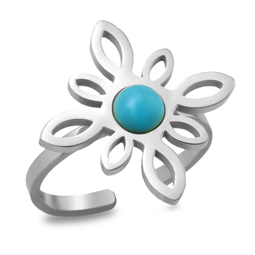 VASSAGO Hexen Knoten Ring mit Türkis Edelstahl Nudo de Bruja Magischer Knoten offener Ring Verstellbarer keltischer Knoten Ring für Frauen Wiccan Symbol Schmuck VASSAGO Hexen Knoten Ring mit Türkis Edelstahl Nudo de Bruja Magischer Knoten offener Ring Verstellbarer keltischer Knoten Ring für Frauen Wiccan Symbol Schmuck von VASSAGO