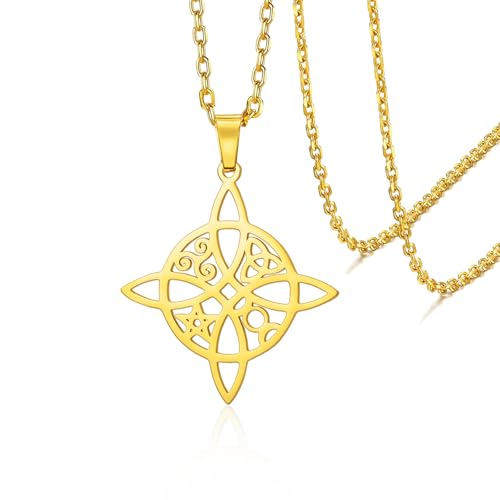 VASSAGO Hexenknoten Halskette für Frauen und Mädchen keltischer Hexenknoten Anhänger Halsketten keltischer Knoten Charm Edelstahl heidnische Hexe Schmuck Glücksgeschenk von VASSAGO