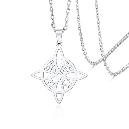 VASSAGO Hexenknoten Halskette für Frauen und Mädchen keltischer Hexenknoten Anhänger Halsketten keltischer Knoten Charm Edelstahl heidnische Hexe Schmuck Glücksgeschenk von VASSAGO