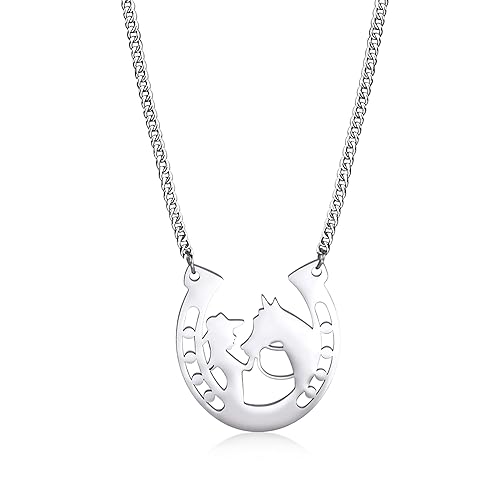VASSAGO Hufeisen-Anhänger, Halskette, niedliches Pferd und Mädchen, Edelstahl, Hufeisen-Halskette für Frauen und Mädchen, Edelstahl von VASSAGO