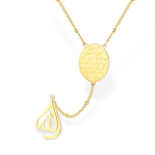VASSAGO Islamische Ayatul Kursi ovale Halskette für Frauen Allah Teardrop Halsketten Arabisch Muslim Koran Kalligraphie Anhänger Edelstahl Anhänger Islam Eid Ramadan Geschenk Schmuck (Ayatul Kursi-G) von VASSAGO