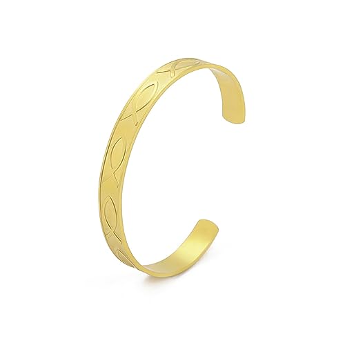 VASSAGO Jesus-Fisch-Manschetten-Armband, offener Armreif für Frauen und Mädchen, christlicher Fisch, verstellbares Armband, Tier-Manschette, Armband, Fisch-Ichthys-Symbol-Schmuck, Edelstahl von VASSAGO