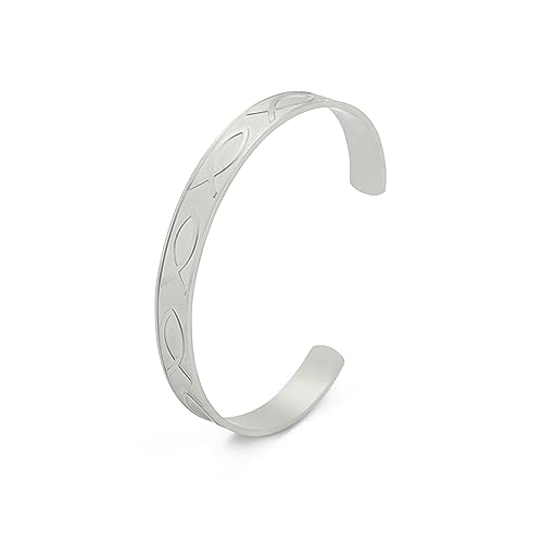 VASSAGO Jesus-Fisch-Manschetten-Armband, offener Armreif für Frauen und Mädchen, christlicher Fisch, verstellbares Armband, Tier-Manschette, Armband, Fisch-Ichthys-Symbol-Schmuck, Edelstahl VASSAGO Jesus-Fisch-Manschetten-Armband, offener Armreif für Frauen und Mädchen, christlicher Fisch, verstellbares Armband, Tier-Manschette, Armband, Fisch-Ichthys-Symbol-Schmuck, Edelstahl von VASSAGO