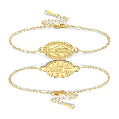 VASSAGO Jungfrau Maria Armband für Damen und Herren, doppelseitig Rosenkranz Armbandx wundertätige Medaille handgefertigt geflochtenes Seil katholisch christlich religiöser Schmuck Geschenk (Gold 1) von VASSAGO