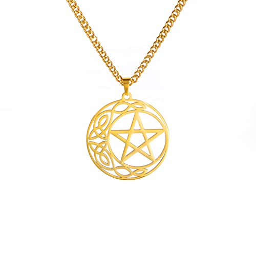 VASSAGO Keltischer Knoten Pentagramm Halskette Edelstahl irischer keltischer Knoten Stern Anhänger Halskette keltischer Mond Pentagramm Wiccan Amulett Halskette Kreis Glücksschmuck für Frauen Männer von VASSAGO